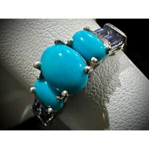Sleeping Beauty Turquoise & Tanzanite Trilogy Ring 925